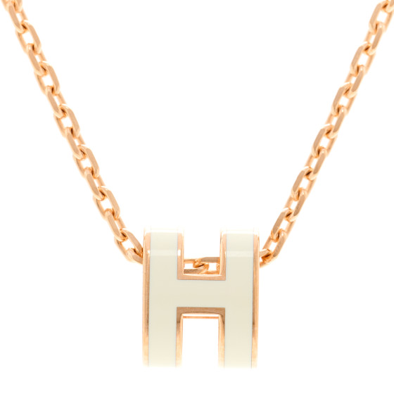 HERMES Lacquered Rose Gold Mini Pop H Pendant Necklace White