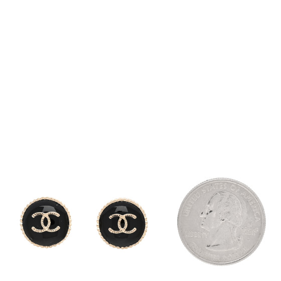 CHANEL Metal Enamel CC Round Earrings Gold Black