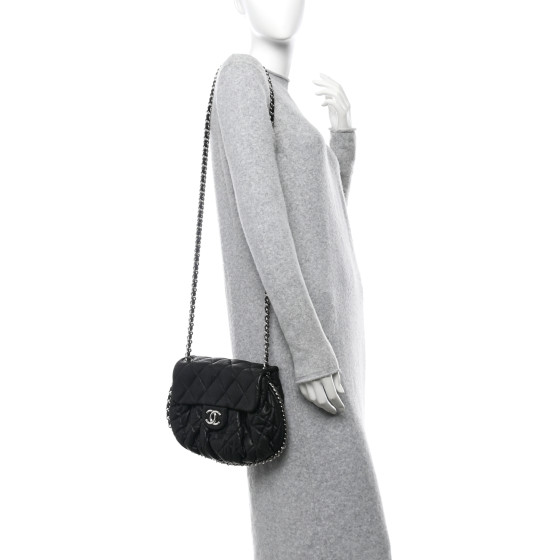 CHANEL Washed Lambskin Quilted Large Chain Around Flap Black