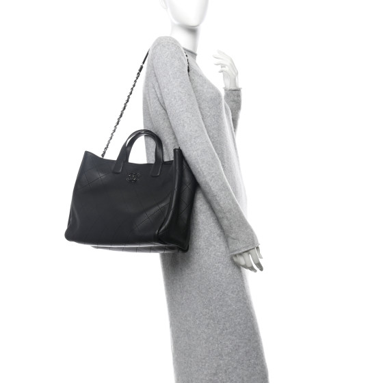 CHANEL Caviar Stitched Large Lady Coco Shopping Tote Black
