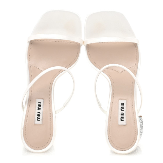 MIU MIU Satin Raso Glitter Block Heel Sandals 38 White