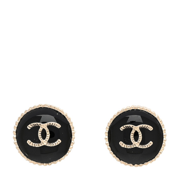 CHANEL Metal Enamel CC Round Earrings Gold Black