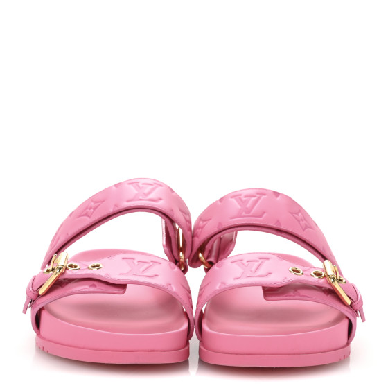 LOUIS VUITTON Calfskin Monogram Embossed Bom Dia Flat Mule