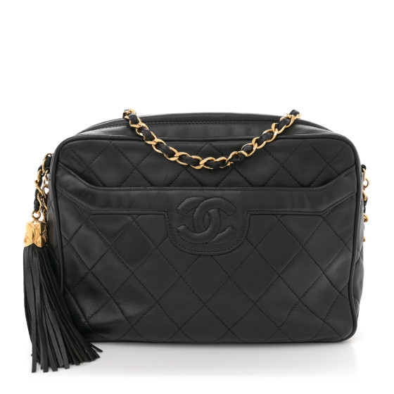 CHANEL Lambskin Quilted Tassel Camera Case Black