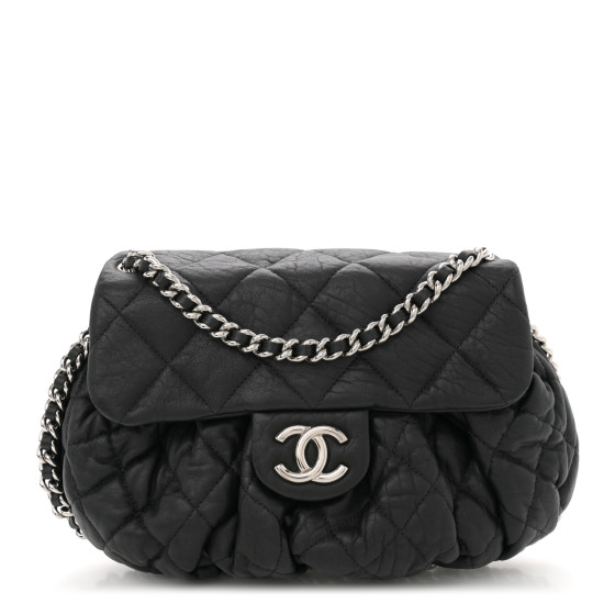 CHANEL Washed Lambskin Quilted Large Chain Around Flap Black