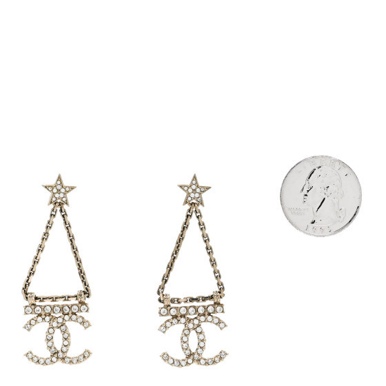 CHANEL Crystal Star Drop CC Earrings Gold