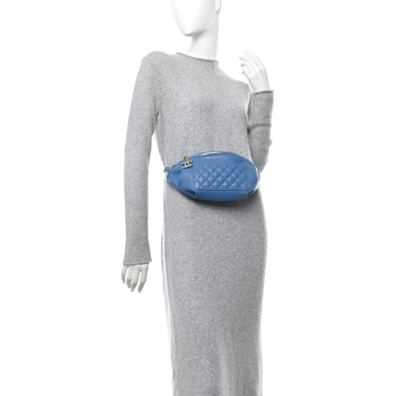 CHANEL Crumpled Lambskin Quilted Waist Bag Fanny Pack Blue