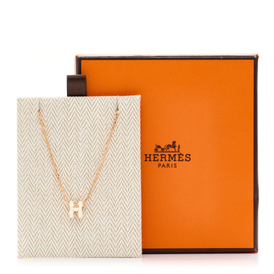 HERMES Lacquered Rose Gold Mini Pop H Pendant Necklace White