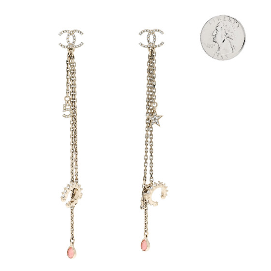 CHANEL Crystal Star 5 Drop CC Earrings Gold