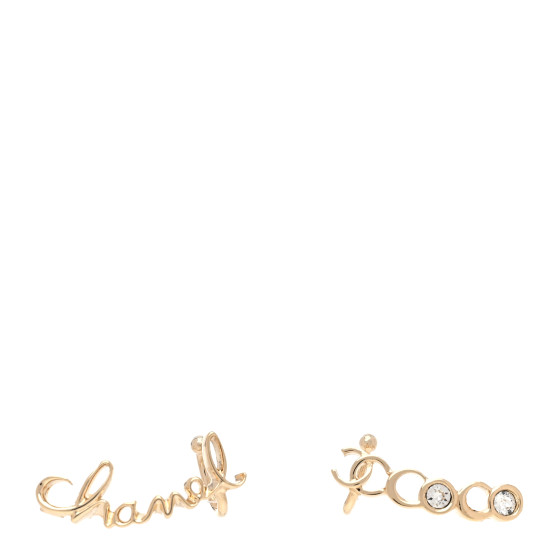 CHANEL Metal Crystal Coco Script CC Climber Earrings Gold
