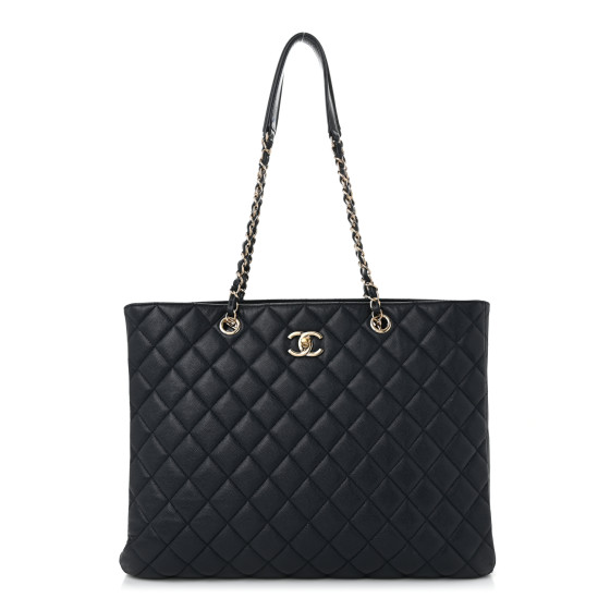 CHANEL Caviar Quilted Large CC Shopping Tote Navy