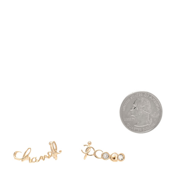 CHANEL Metal Crystal Coco Script CC Climber Earrings Gold