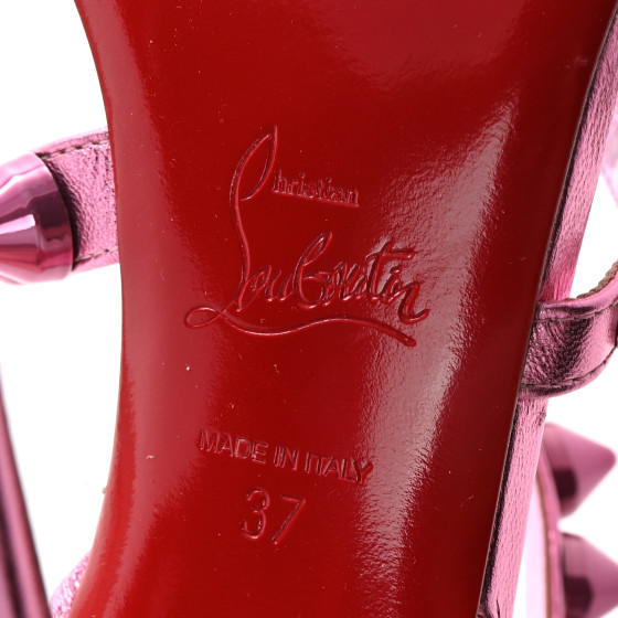 Christian Louboutin ピンクサンダル 37 CHRISTIAN LOUBOUTIN Metallic Calfskin Spikita 100 Sandals 37