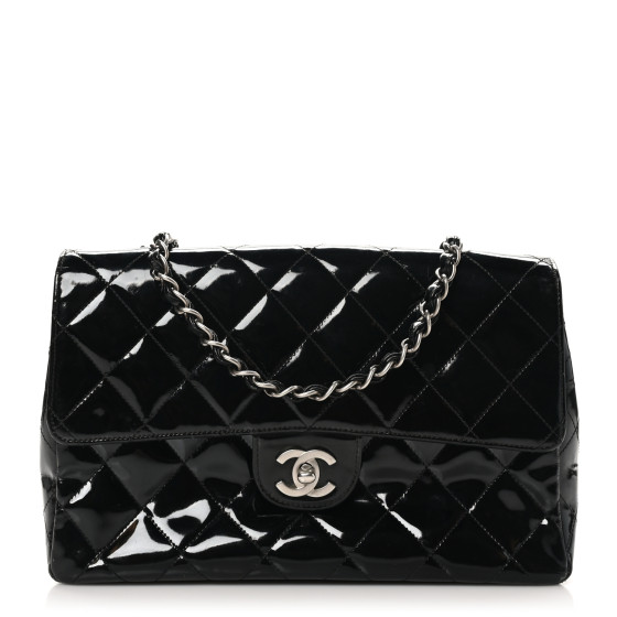CHANEL Patent Quilted Medium Single Flap Black