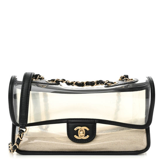 CHANEL Lambskin PVC Medium Sand By The Sea Flap Black