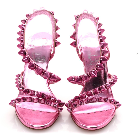 未使用　Christian Louboutin メタリックピンク CHRISTIAN LOUBOUTIN Metallic Calfskin Spikita 100 Sandals 37