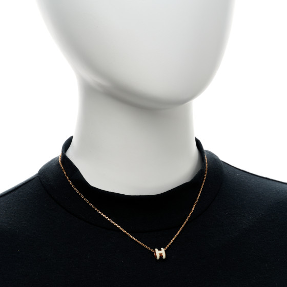 HERMES Lacquered Rose Gold Mini Pop H Pendant Necklace White