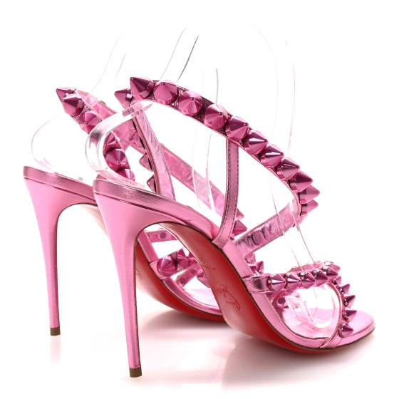 未使用　Christian Louboutin メタリックピンク CHRISTIAN LOUBOUTIN Metallic Calfskin Spikita 100 Sandals 37