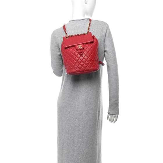 CHANEL Lambskin Quilted Small Urban Spirit Backpack Red
