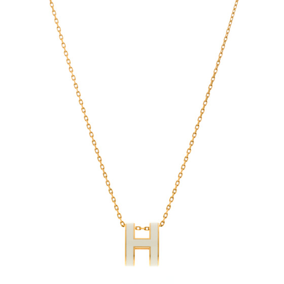 HERMES Lacquered Gold Pop H Pendant Necklace White 1684890