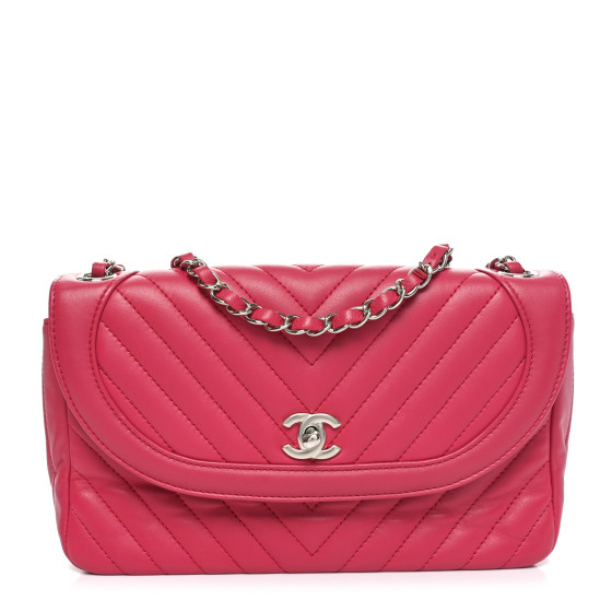 CHANEL Lambskin Chevron Medium Single Flap Fuchsia
