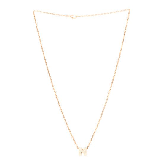 HERMES Lacquered Rose Gold Mini Pop H Pendant Necklace White