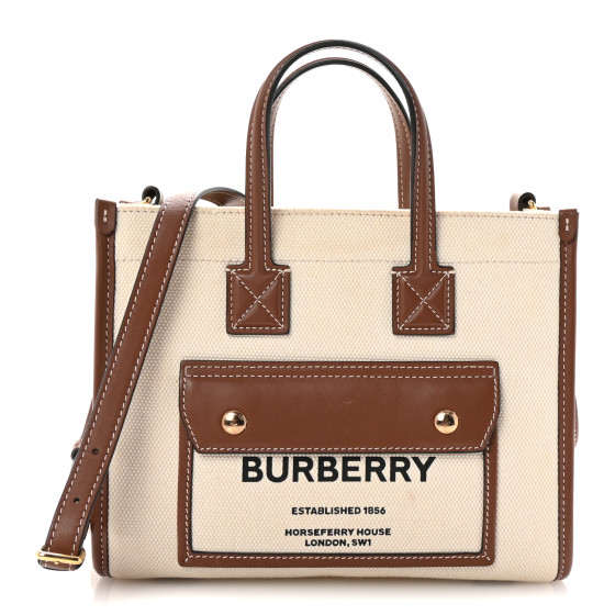 BURBERRY｜ (Two-tone Canvas and Leather Medium Freya Tot Medium Freya Tote in Natural/tan - Women, Canvas | Burberry