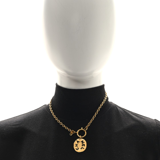 CHANEL Logo Cut Out Chain Choker Necklace Gold
