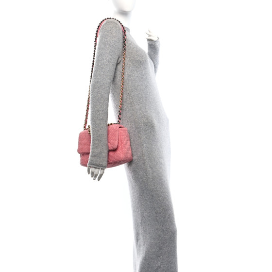 CHANEL Metallic Tweed Quilted Medium Chanel 19 Flap Pink
