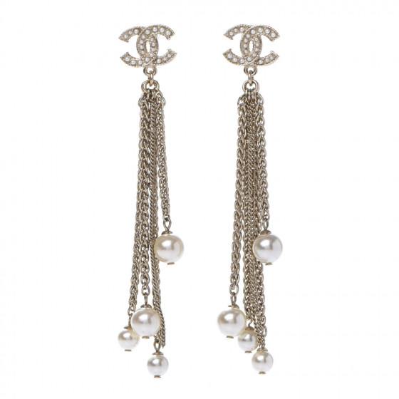 【心奪うデザイン】【CHANEL】Pendant Earrings Glass Pearls Pendant earrings - Metal, glass pearls & strass, silver