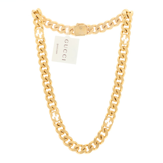 GUCCI Interlocking G Script Choker Necklace Gold 1370737