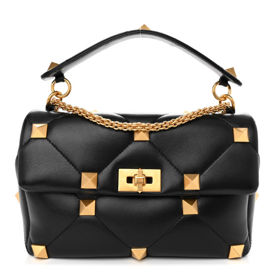 VALENTINO GARAVANI Nappa Large Roman Stud Shoulder Bag Black