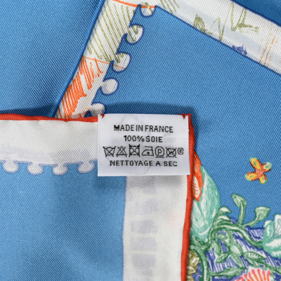 HERMES Silk Chevaloscope Scarf 90 Bleu Orange Multicolor