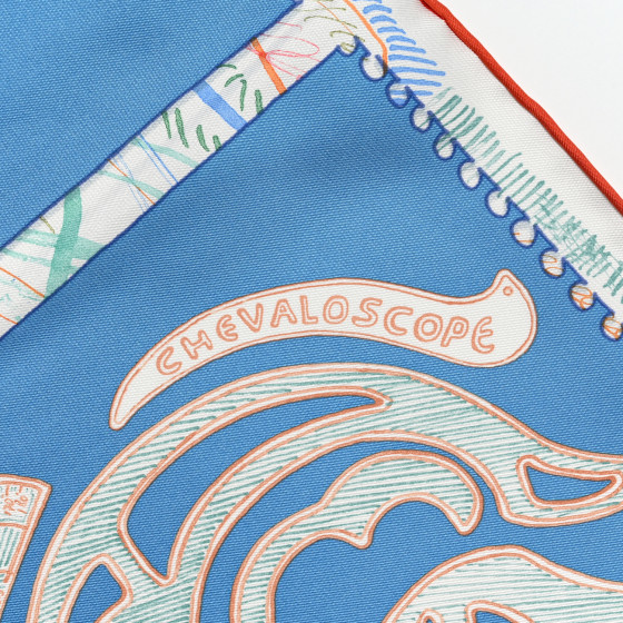 HERMES Silk Chevaloscope Scarf 90 Bleu Orange Multicolor
