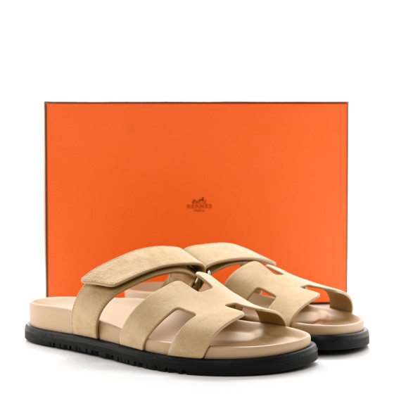 Li Kin　エルメス HERMES Suede Goatskin Womens Chypre Sandals 39 Beige Lin