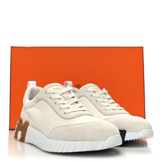 HERMES Calfskin Suede Goatskin Bouncing Sneakers 37 White