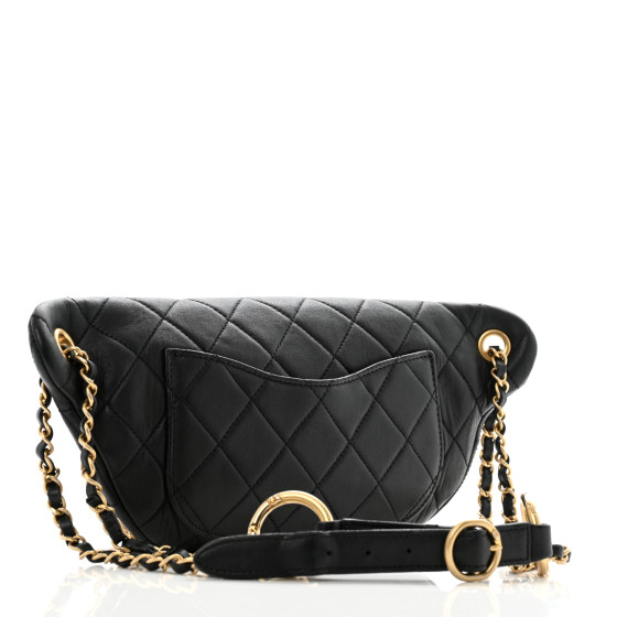 CHANEL Lambskin Quilted All About Chains Waist Belt Bag Black