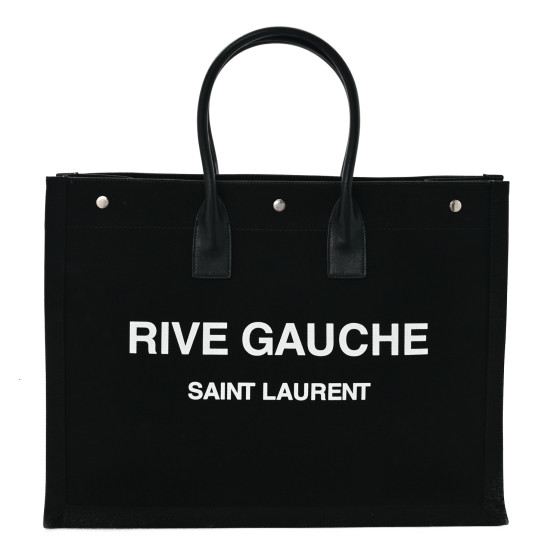 SAINT LAURENT RIVE GAUCHE トートバック_BLACK SAINT LAURENT Linen Calfskin Rive Gauche Tote Black 1671622