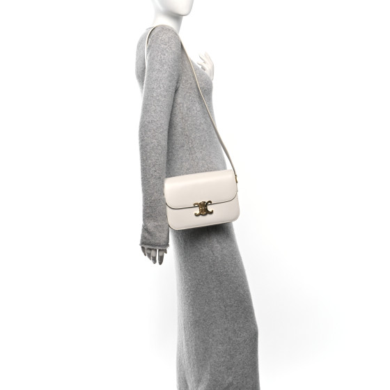 CELINE Shiny Calfskin Medium Triomphe White
