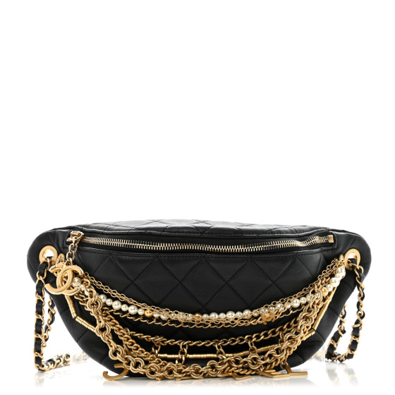 CHANEL Lambskin Quilted All About Chains Waist Belt Bag Black