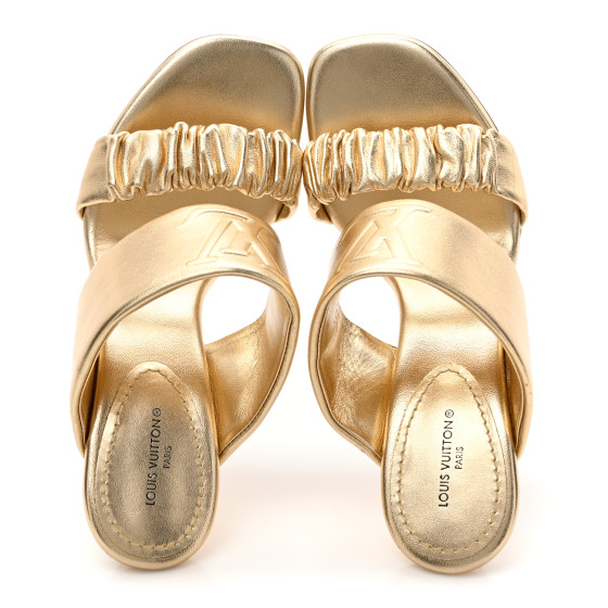 LOUIS VUITTON Metallic Lambskin Drapy Heel Mules 36 Gold