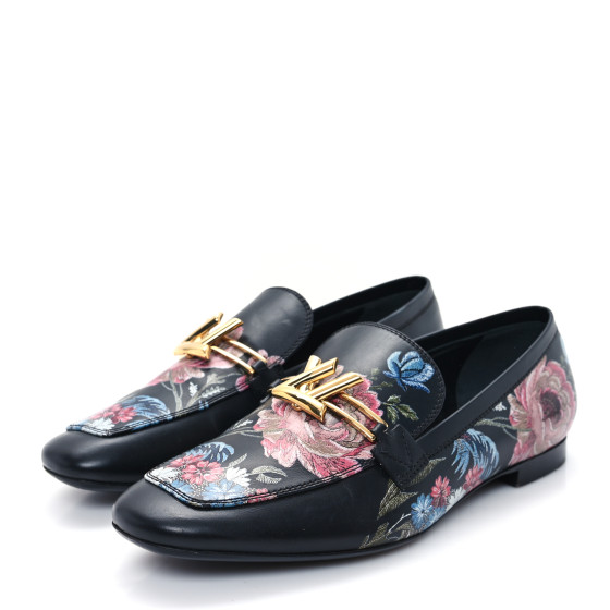LOUIS VUITTON Calfskin Flowers Upper Case Flat Loafer 36