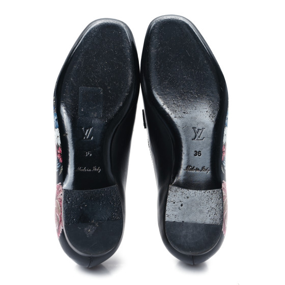 LOUIS VUITTON Calfskin Flowers Upper Case Flat Loafer 36