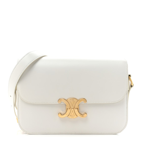 CELINE Shiny Calfskin Medium Triomphe White