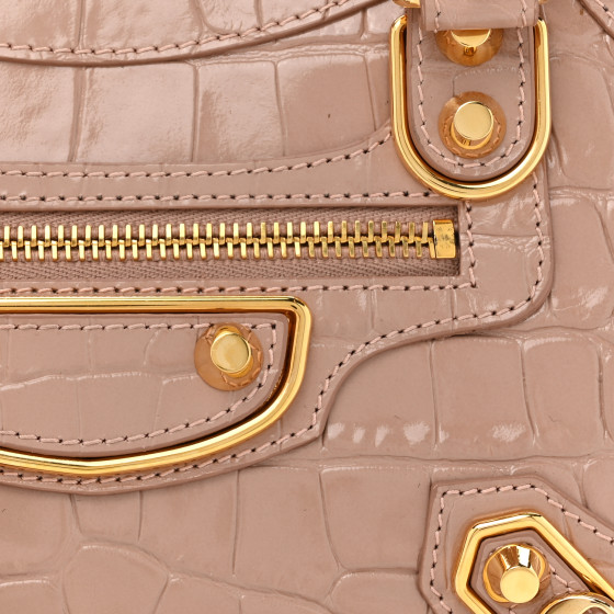 BALENCIAGA Shiny Supple Calfskin Crocodile Embossed Gold