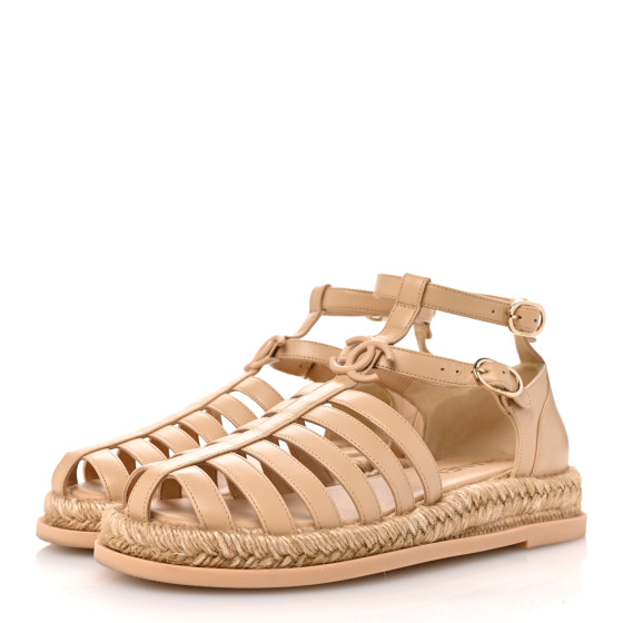 CHANEL Lambskin Espadrille Sandals 39 Beige 1674734