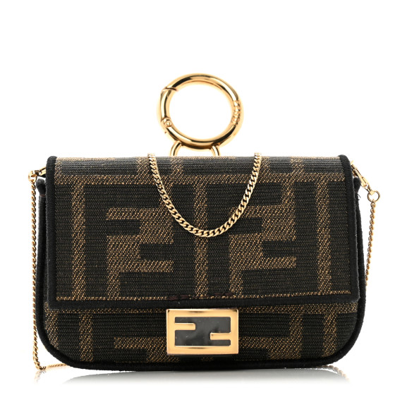 FENDI Fabric Jacquard FF 1974 Nano Baguette Charm Tobacco