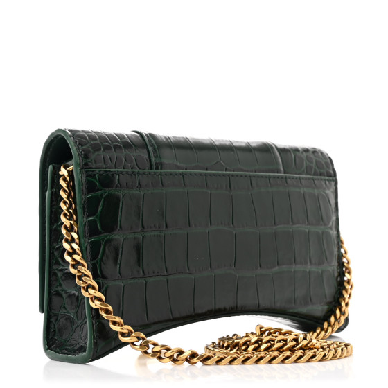 BALENCIAGA Shiny Calfskin Crocodile Embossed Hourglass Chain