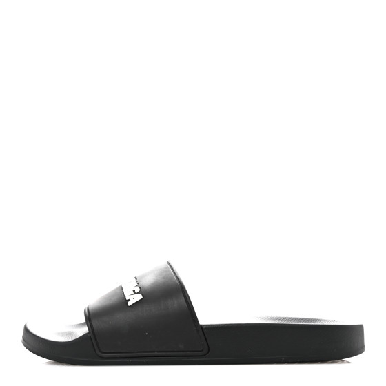 BALENCIAGA Rubber Womens Logo Pool Slide Sandals 40 Black