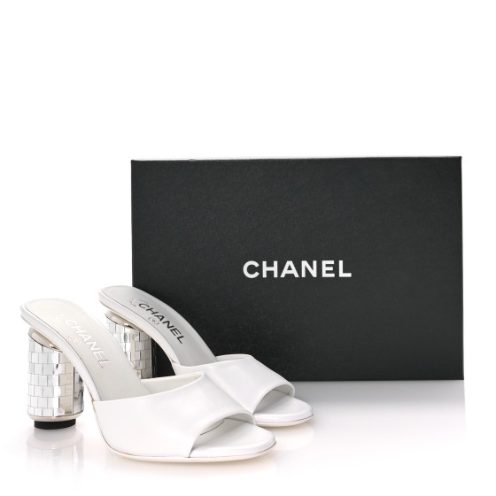 CHANEL Lambskin Mirror Mules 36.5 White 1669347 | FASHIONPHILE
